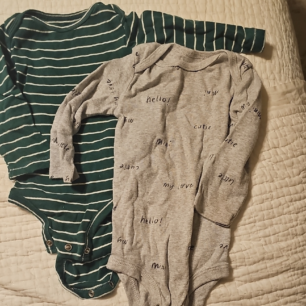 Carter's Green Striped and Gray Printed Bodysuits